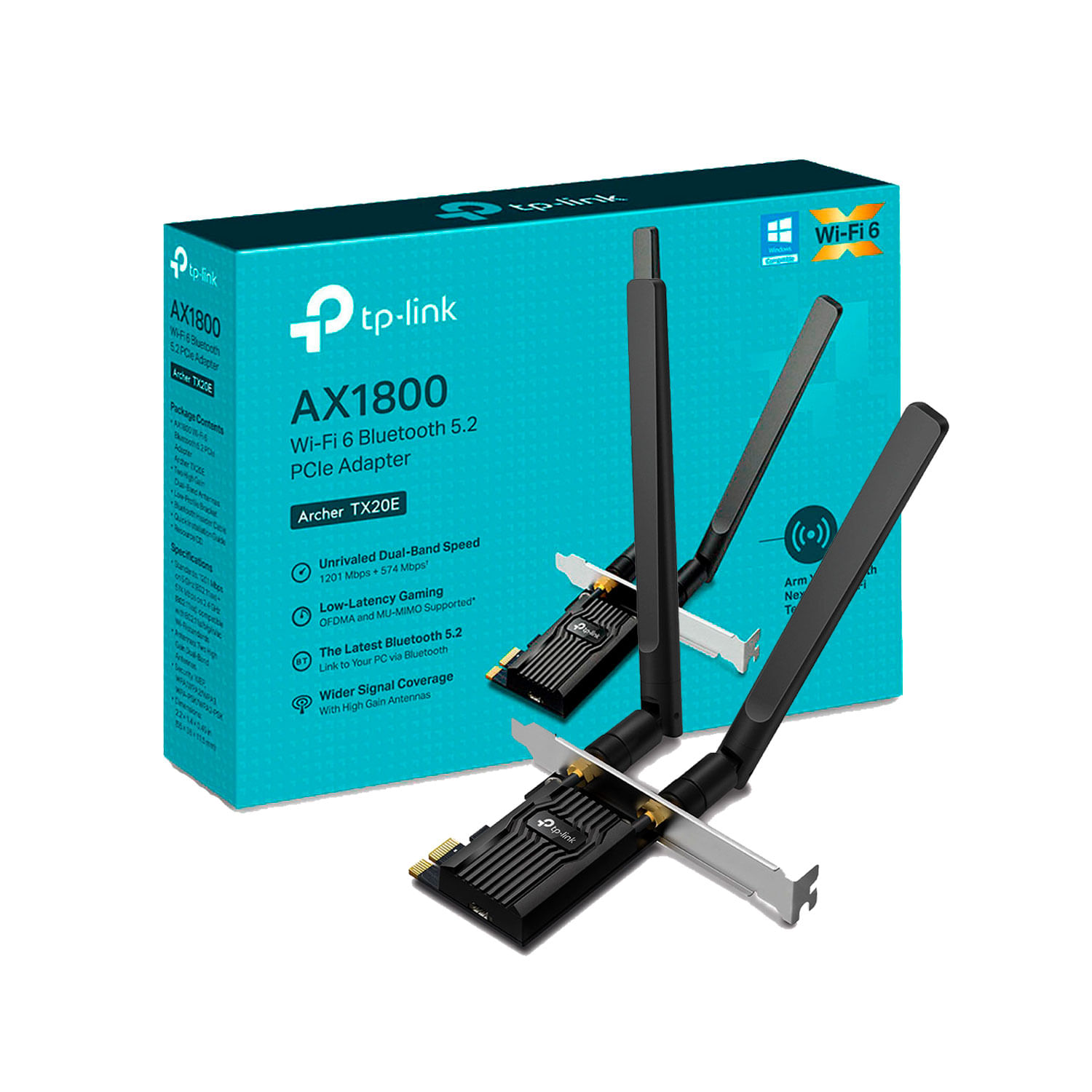 TP-Link Archer TX20E adaptador PCIe Wi-Fi 6 AX1800 + bluetooth 5.2, 2 antenas, WPA3