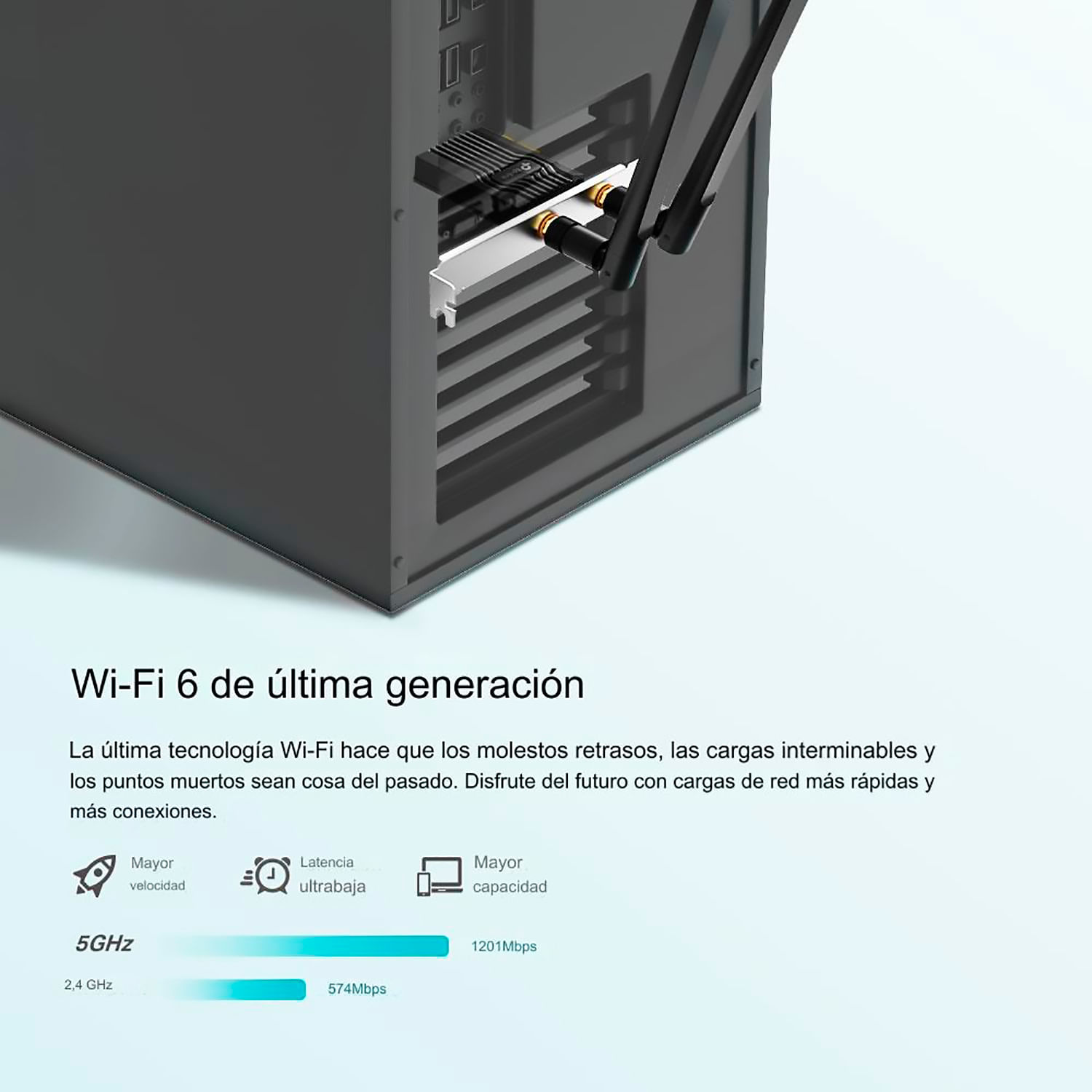Imagen 2 del producto TP-Link Archer TX20E adaptador PCIe Wi-Fi 6 AX1800 + bluetooth 5.2, 2 antenas, WPA3