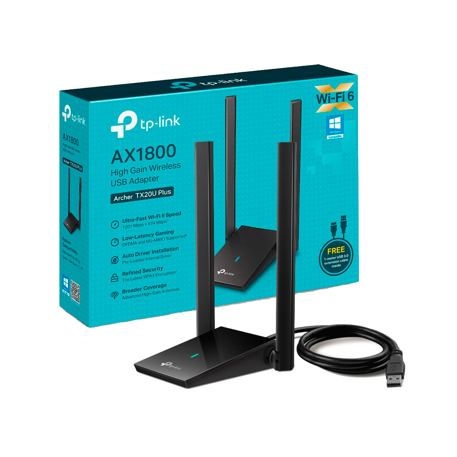 TP-Link Archer TX20U Plus, adaptador USB Wi-Fi 6 AX1800, con antenas alta ganancia