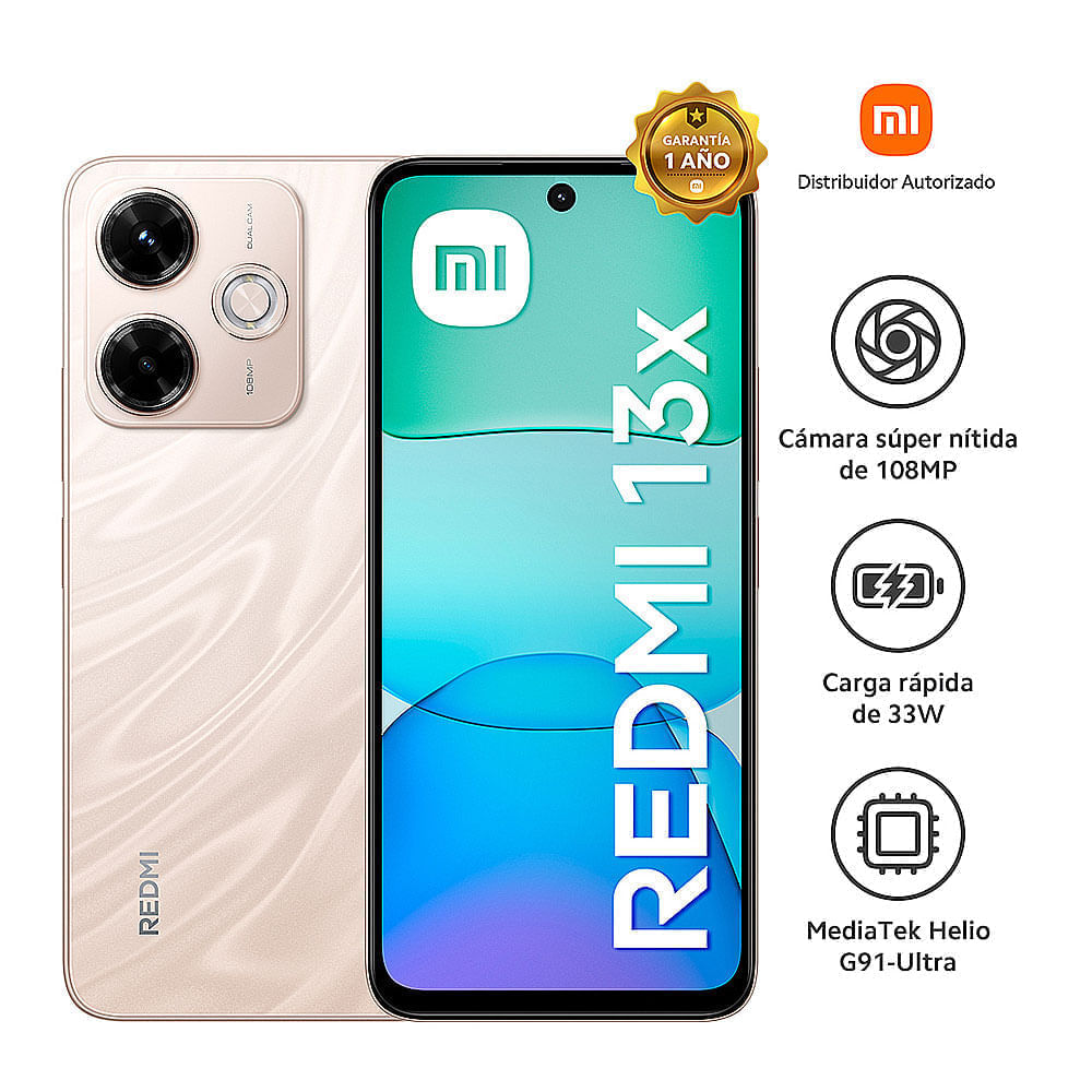 Imagen 2 del producto Celular Xiaomi Redmi 13X 4G 256GB, 8GB RAM, cámara trasera 108MP y frontal 13MP, 6.79'', dorado