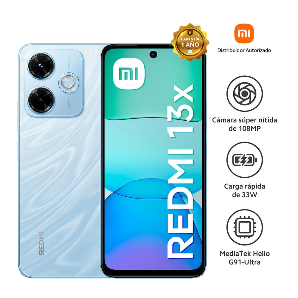 Imagen 2 del producto Celular Xiaomi Redmi 13X 4G 256GB, 8GB RAM, cámara trasera 108MP y frontal 13MP, 6.79'', azul