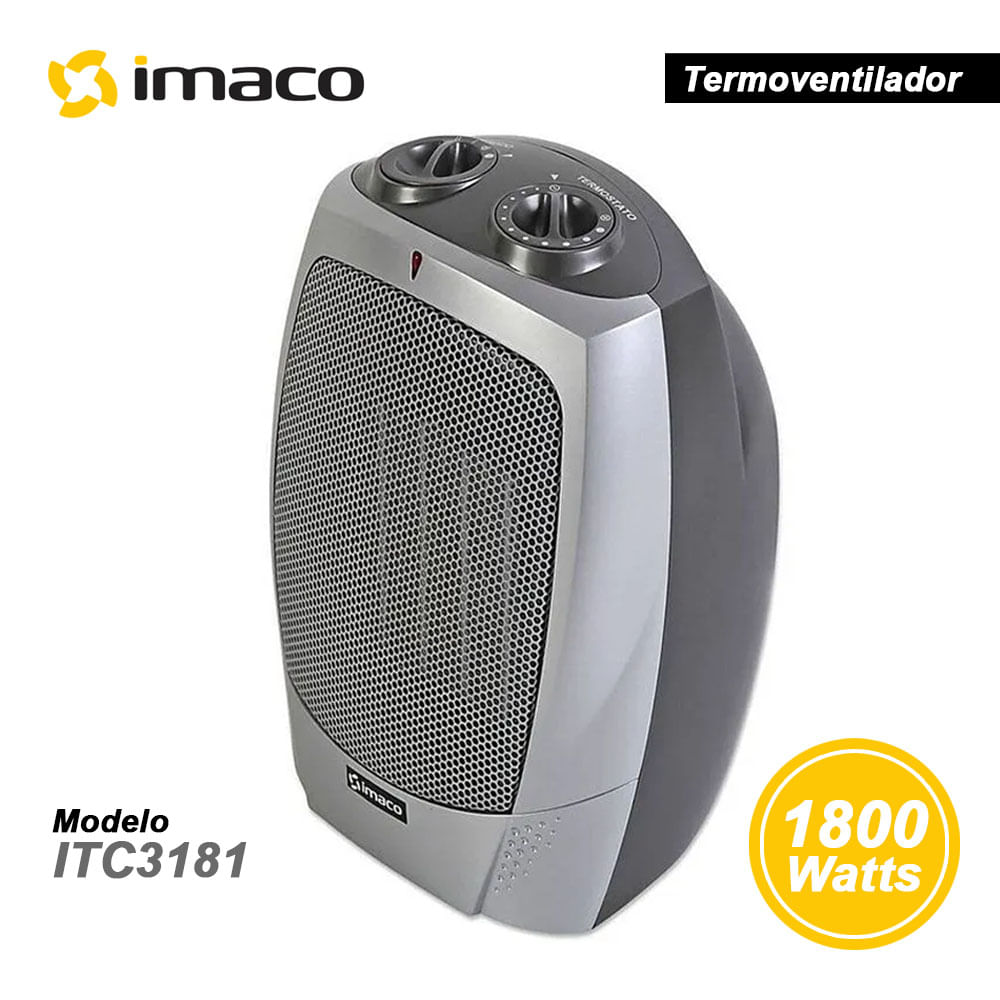Imagen 2 del producto Termoventilador portátil cerámico Imaco, 1800W, plomo - ITC3181