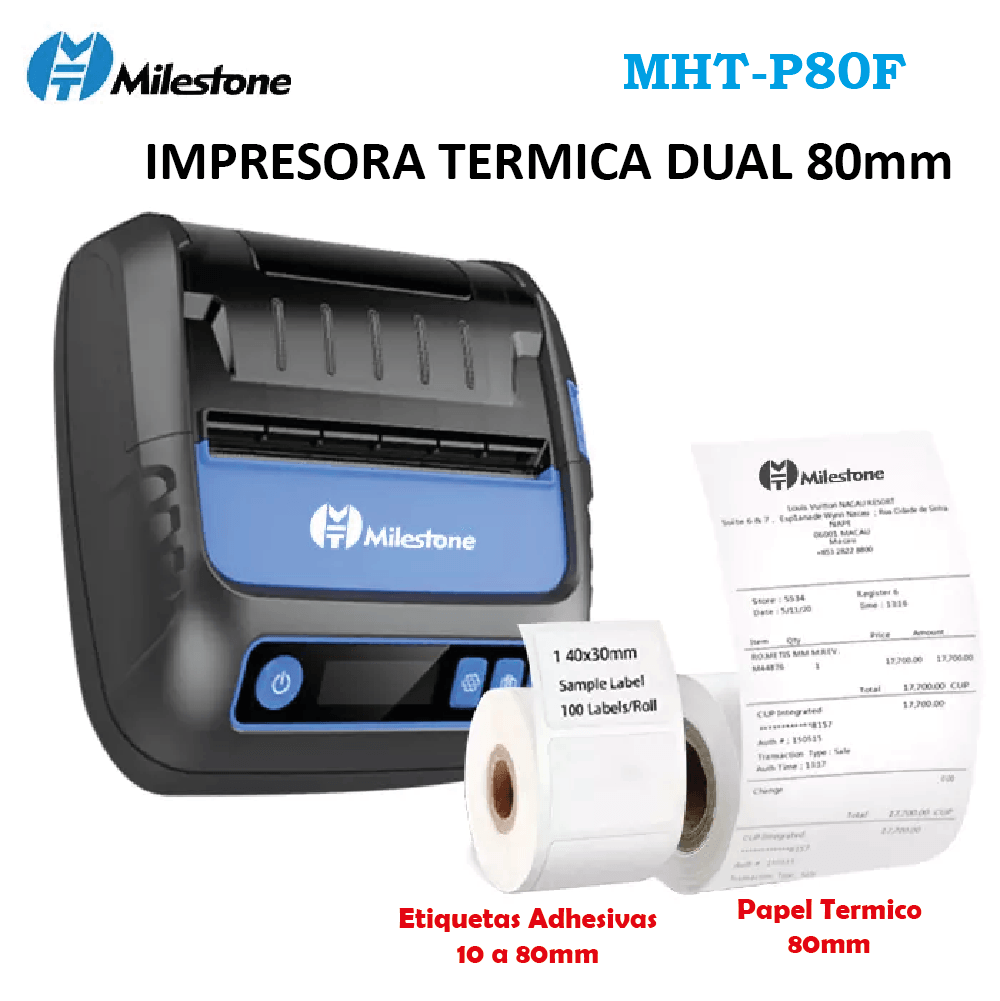 Imagen 2 del producto Impresora térmica Dual MHT-P80F, bluetooth y USB, etiquetas y tickets 80mm