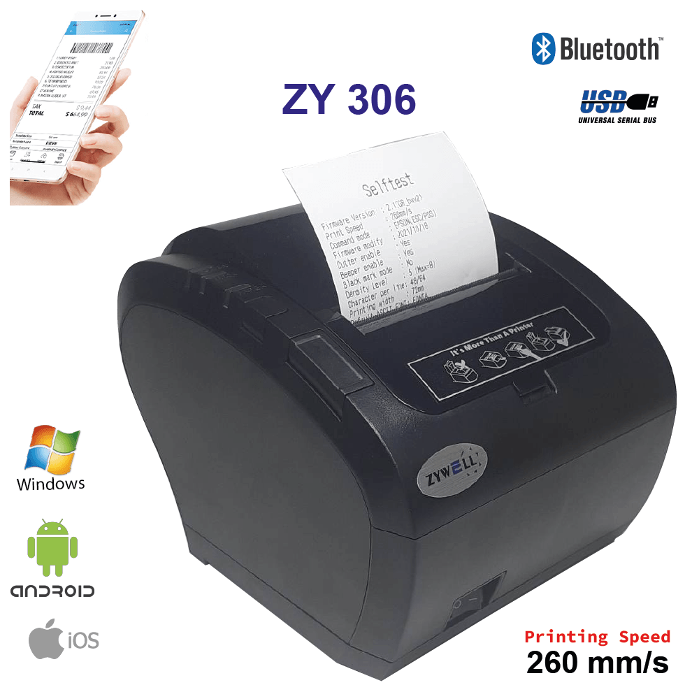 Imagen 2 del producto Impresora térmica Ticket 80mm Zywell ZY306, bluetooth y USB, corte automático