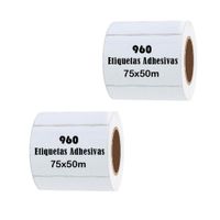 2 rollos de 960 etiquetas térmicas adhesivas 75x50mm blanco, resistentes y ecológicas