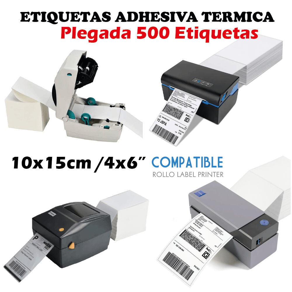 Imagen 2 del producto Pack 500 etiquetas térmicas adhesivas 10x15cm plegadas, resistentes y ecológicas