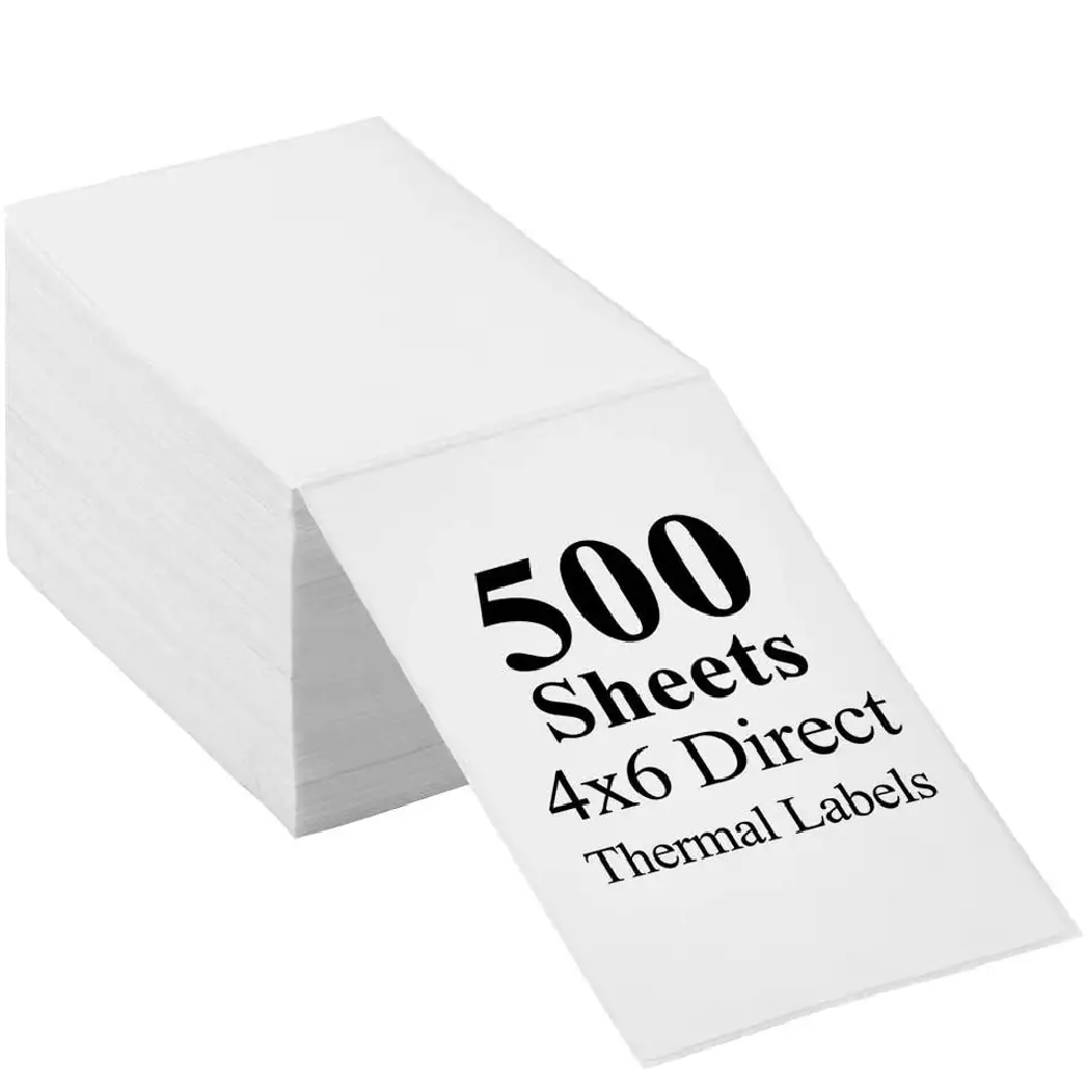 Pack 500 etiquetas térmicas adhesivas 10x15cm plegadas, resistentes y ecológicas