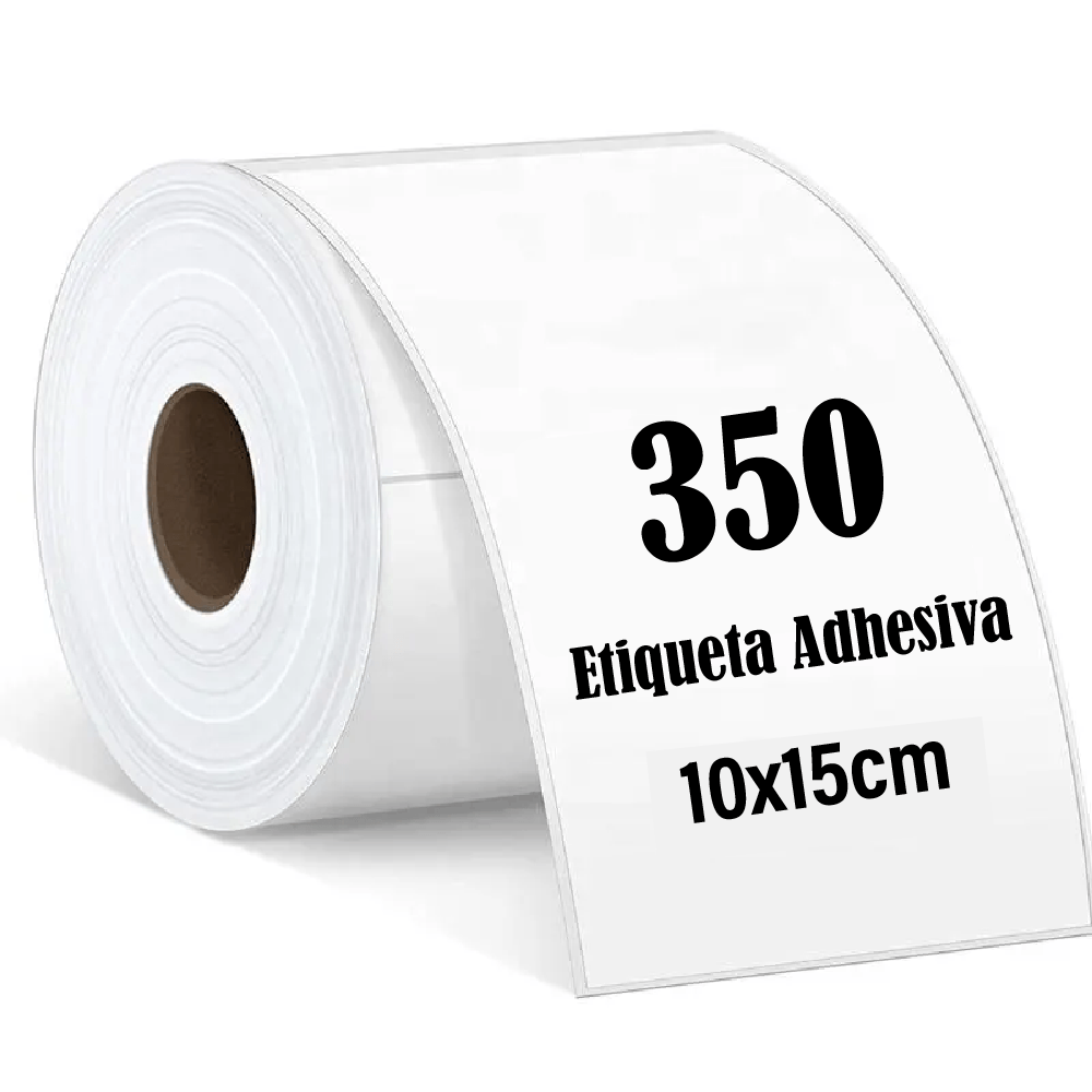 Imagen 1 del producto Rollo 350 etiquetas térmicas adhesivas 10x15cm blanca, impermeables y ecológicas