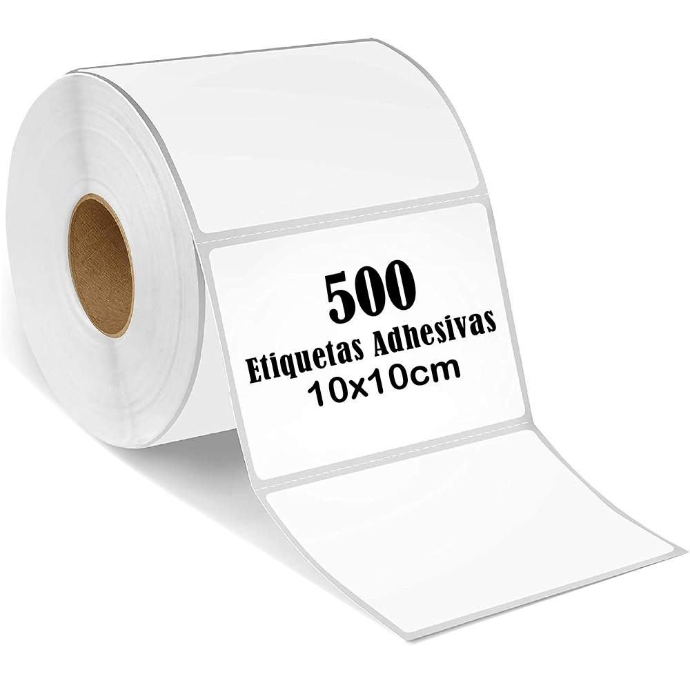 Rollo 500 etiquetas térmicas adhesivas 10x10cm, impermeables y ecológicas