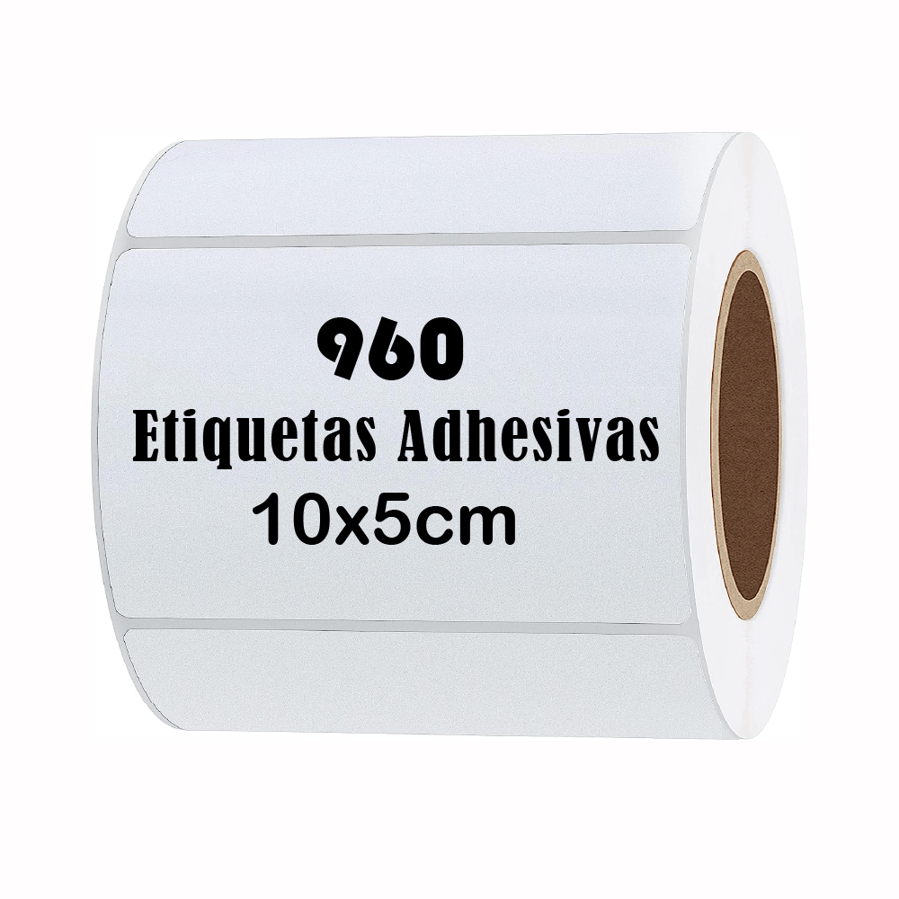 Rollo con 960 etiquetas térmicas adhesivas 10x5cm, impermeables, blanco