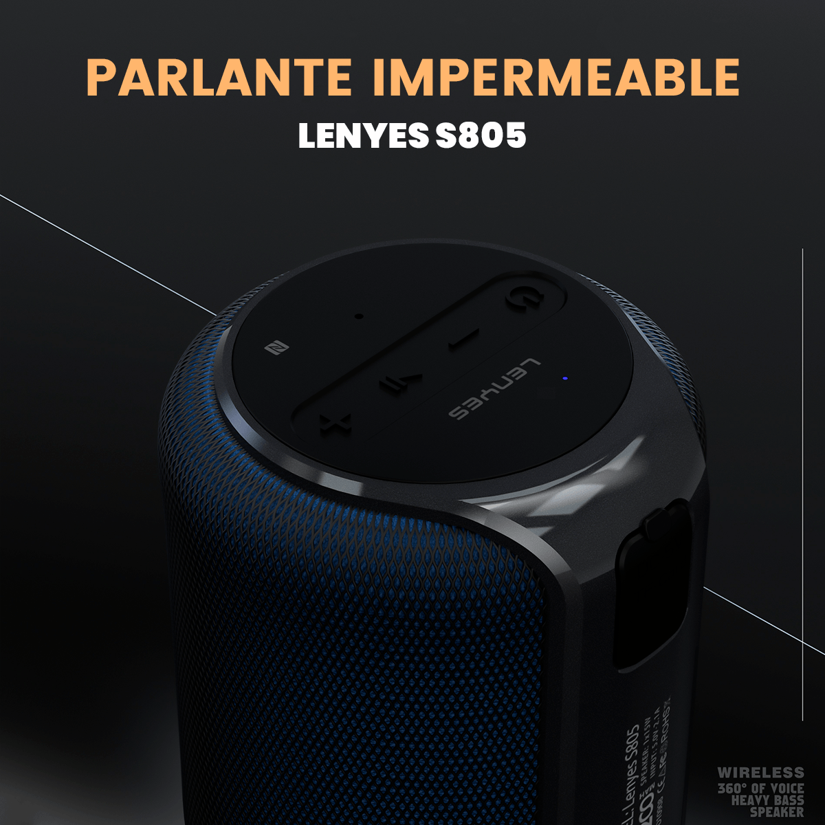 Imagen 2 del producto Parlante Lenyes S805 sonido 360°, 15W de potencia, compacto y portátil, azul