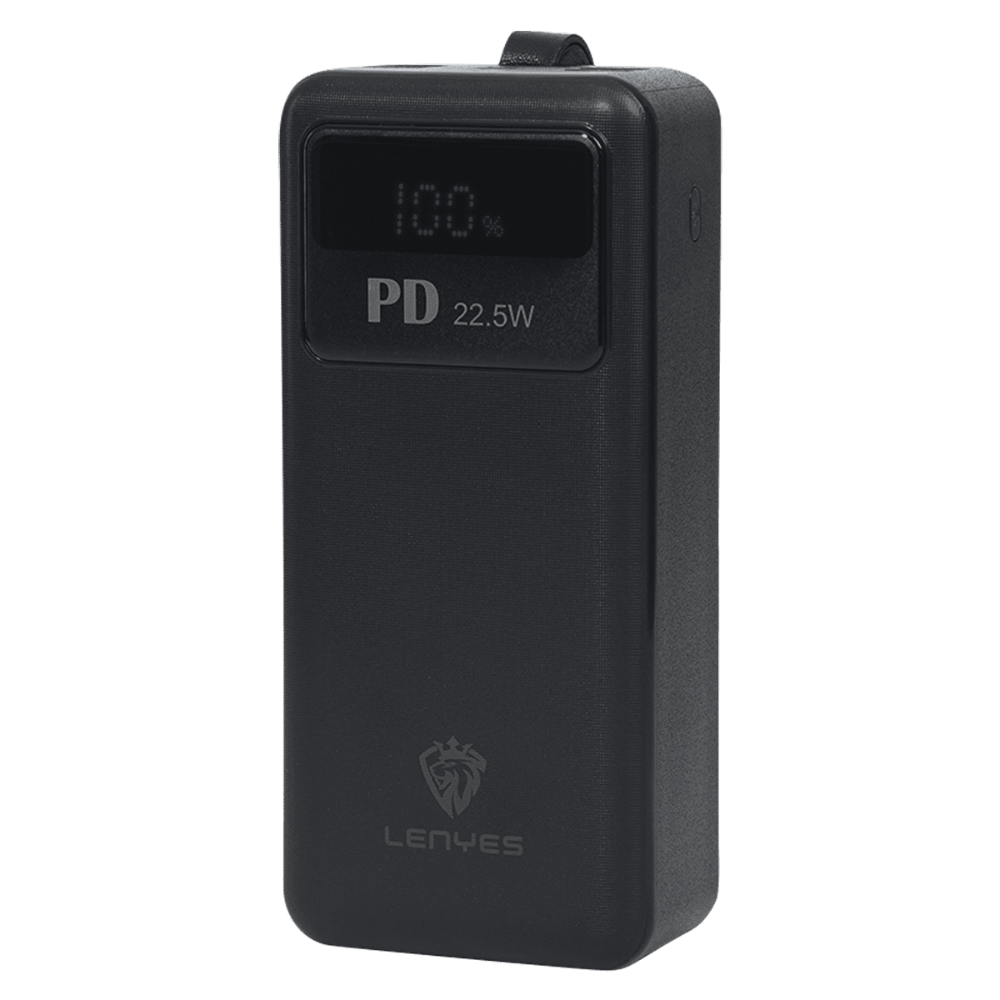 Power Bank Lenyes PX591 Pro batería 50000mAh, 65W carga ultra rápida, 6 puertos, linterna, pantalla digital, negro
