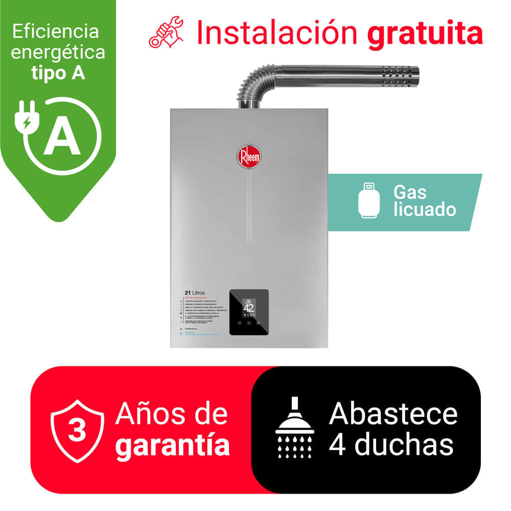 Imagen 2 del producto Terma a gas Rheem Prestige, GLP, 21 litros, 35700W, gris