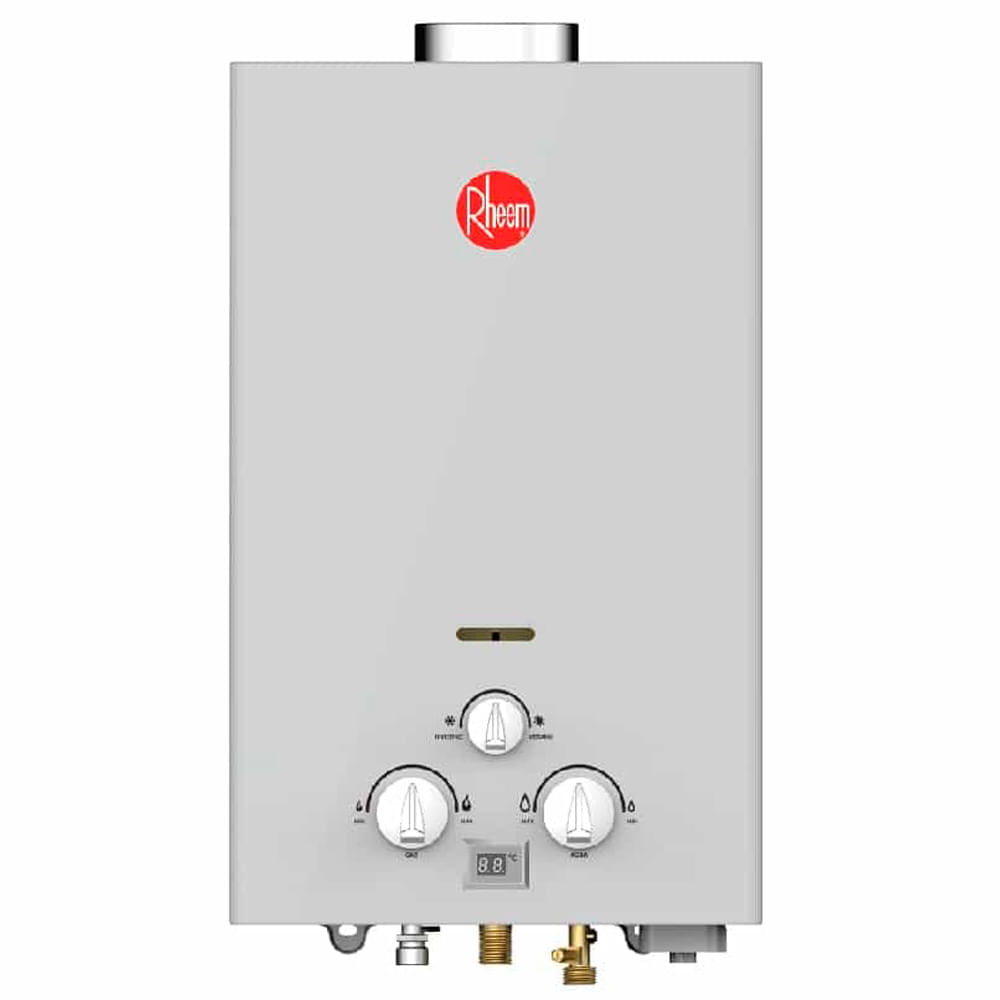 Terma a gas Rheem 10 litros, 2 puntos de abastecimiento, gris