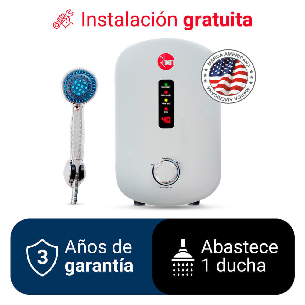 Imagen 2 del producto Calentador de agua Rapiducha Elegant, compacto, 8 sistemas de seguridad, temperatura regulable, blanco