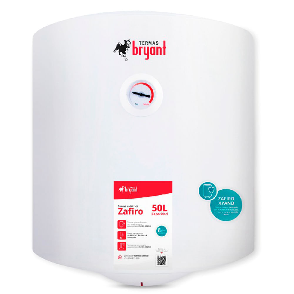 Terma eléctrica Bryant Zafiro 1500W, 50 litros, blanco