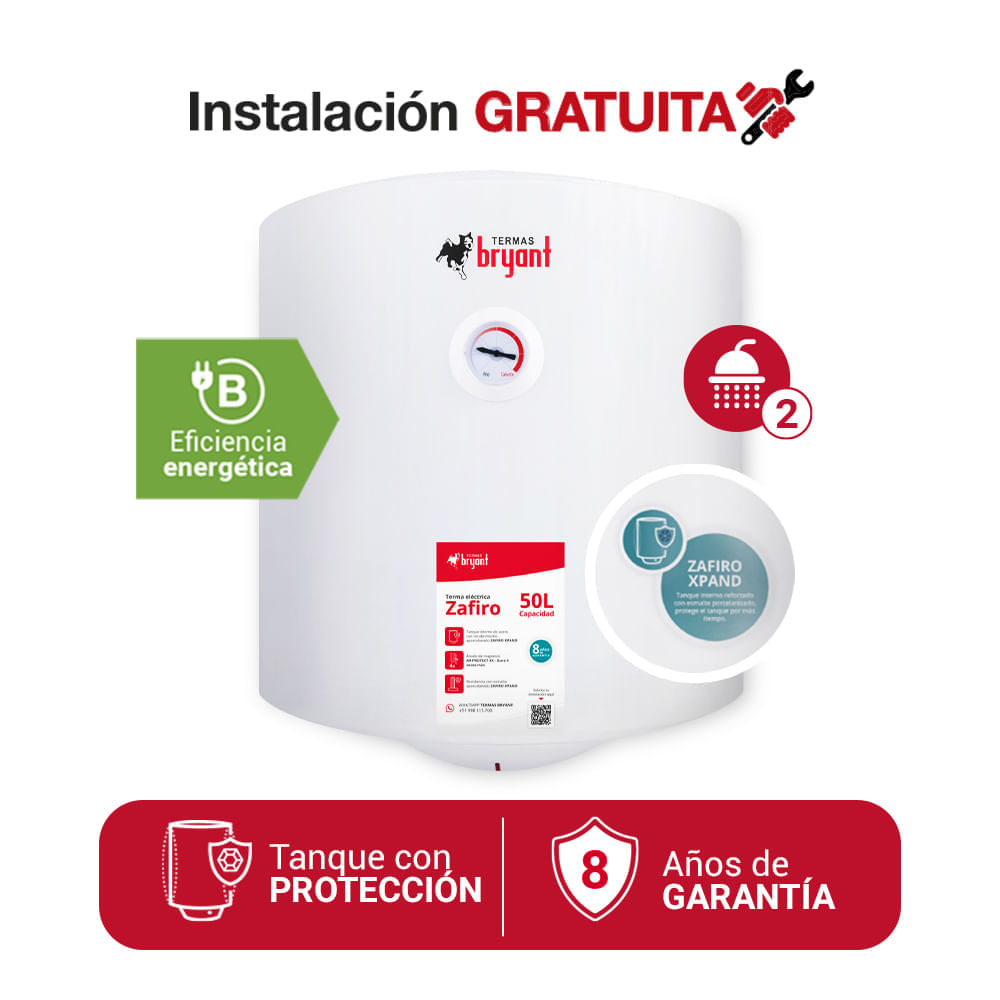 Imagen 2 del producto Terma eléctrica Bryant Zafiro 1500W, 50 litros, blanco
