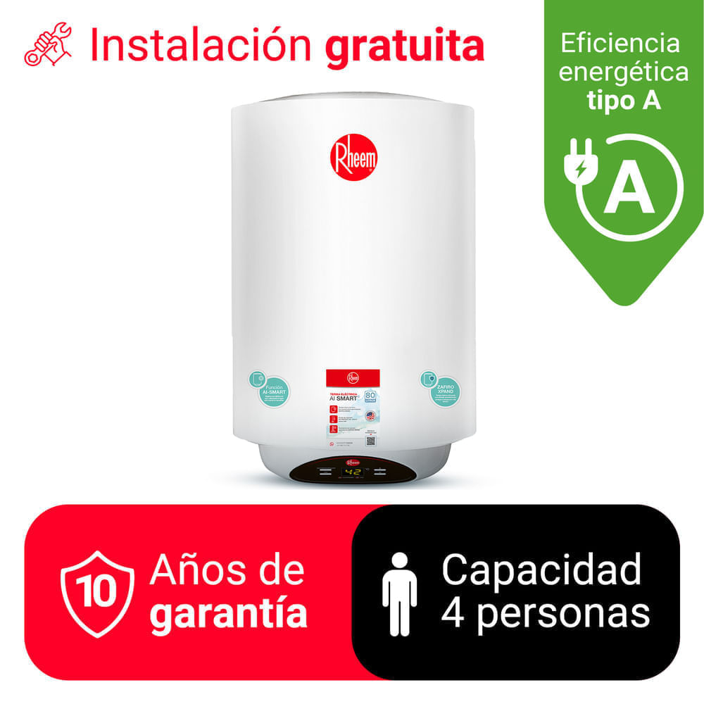Imagen 2 del producto Terma eléctrica Rheem Ai smart 1500W, 80 litros, temperatura digital, blanco