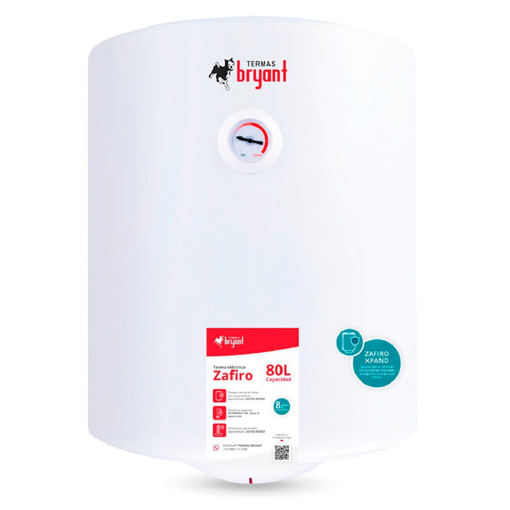 Terma eléctrica Bryant, 80 litros, protección contra oxidación, blanco