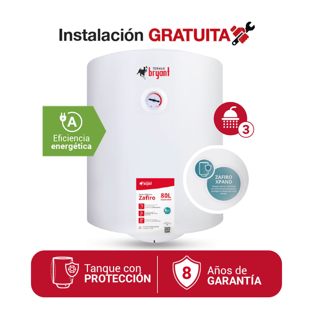 Imagen 2 del producto Terma eléctrica Bryant, 80 litros, protección contra oxidación, blanco