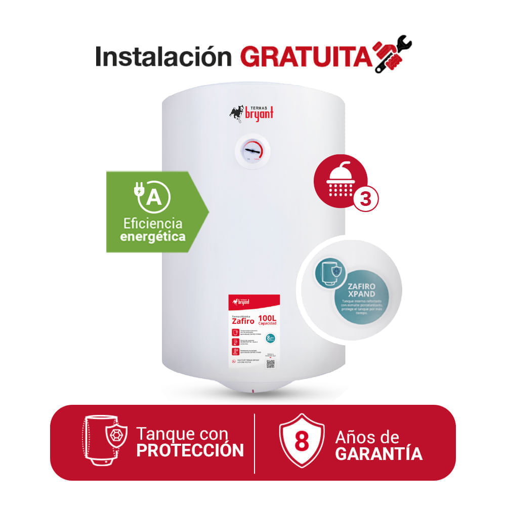 Imagen 2 del producto Terma eléctrica Bryant Zafiro, 1500W, 100 litros, blanco