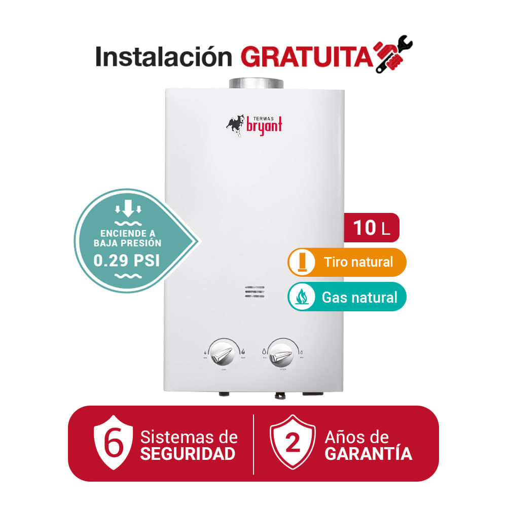 Imagen 2 del producto Terma a gas Bryant 10 litros, 2 puntos de abastecimiento, blanco