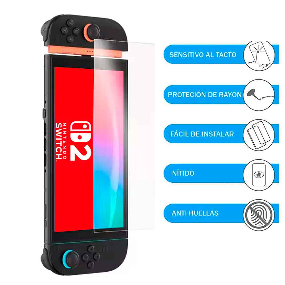 Imagen 2 del producto Mica de vidrio templado, para Nintendo Switch 2, alta protección, y sensibilidad total
