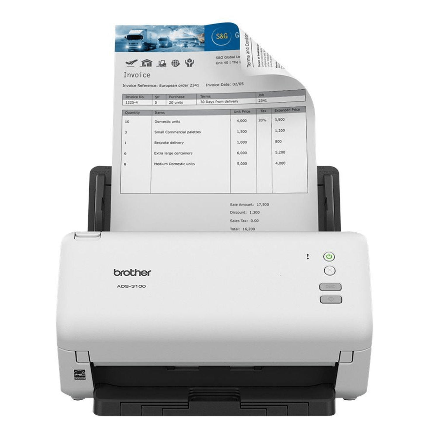 Escáner Brother ADS-3100, 40PPM, ADF, DUPLEX, alámbrica, blanco