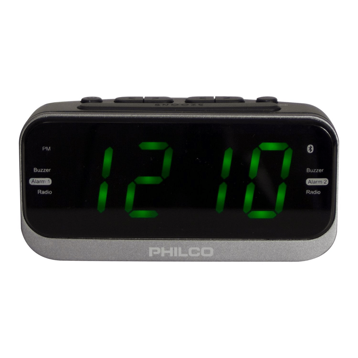 Radio reloj despertador Philco de 1.2, alarma dual, radio FM, negro - PAR1012BT-GR