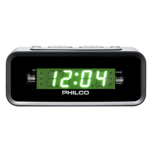 Radio reloj despertador Philco, alarma dual, radio FM, pantalla LED, negro - PAR1006-GR