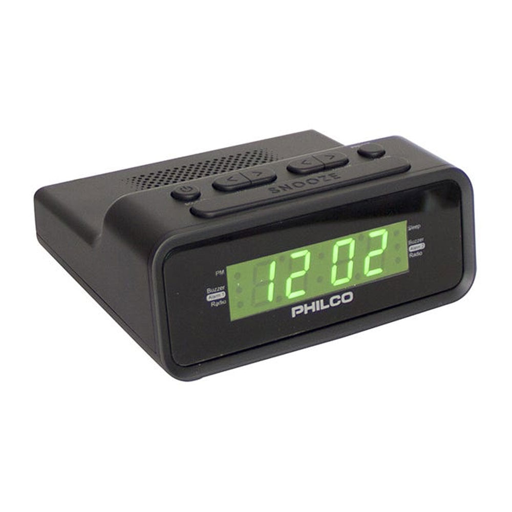 Imagen 2 del producto Radio reloj despertador Philco PAR1006-GR, alarma dual, memoria para 20 estaciones, FM, pantalla LED  0.6'', negro