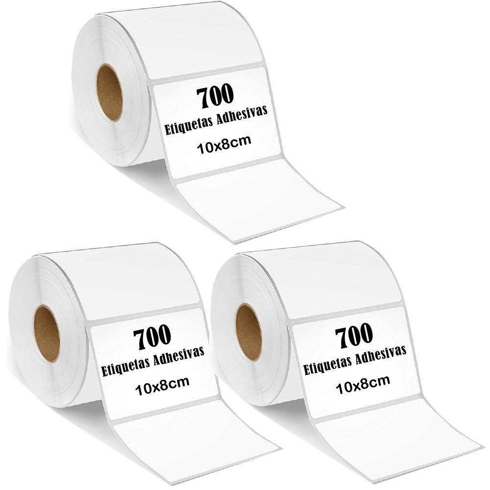 Pack de 3 rollos, etiqueta térmica adhesiva, 10x8 cm, 700 etiquetas por rollo