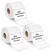 Pack de 3 rollos, etiqueta térmica adhesiva, 10x10 cm, 500 etiquetas por rollo