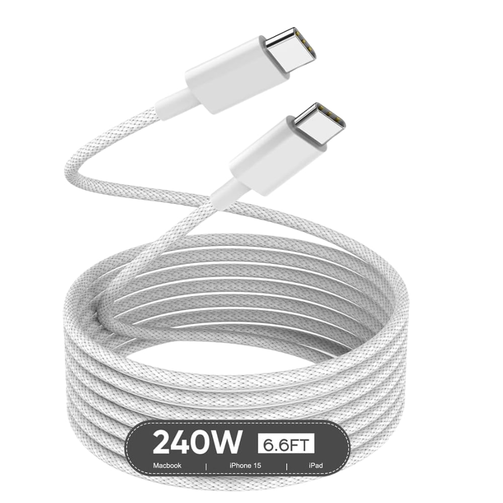 Imagen 2 del producto Cable USB C a USB C trenzado, 240W, de 2 metros, carga súper rápida, alta compatibilidad