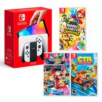Consola Nintendo Switch Modelo Oled + Mario Party Jamboree + Mario Kart 8 + Ctr, blanco
