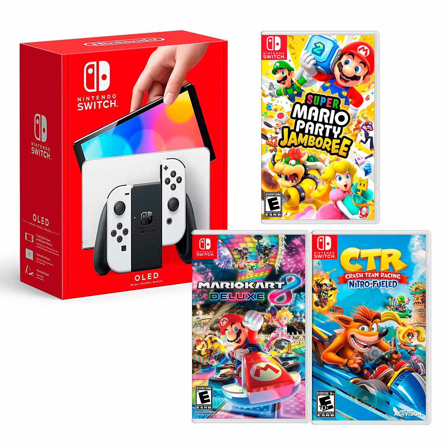 Imagen 1 del producto Consola Nintendo Switch Modelo Oled + Mario Party Jamboree + Mario Kart 8 + Ctr, blanco