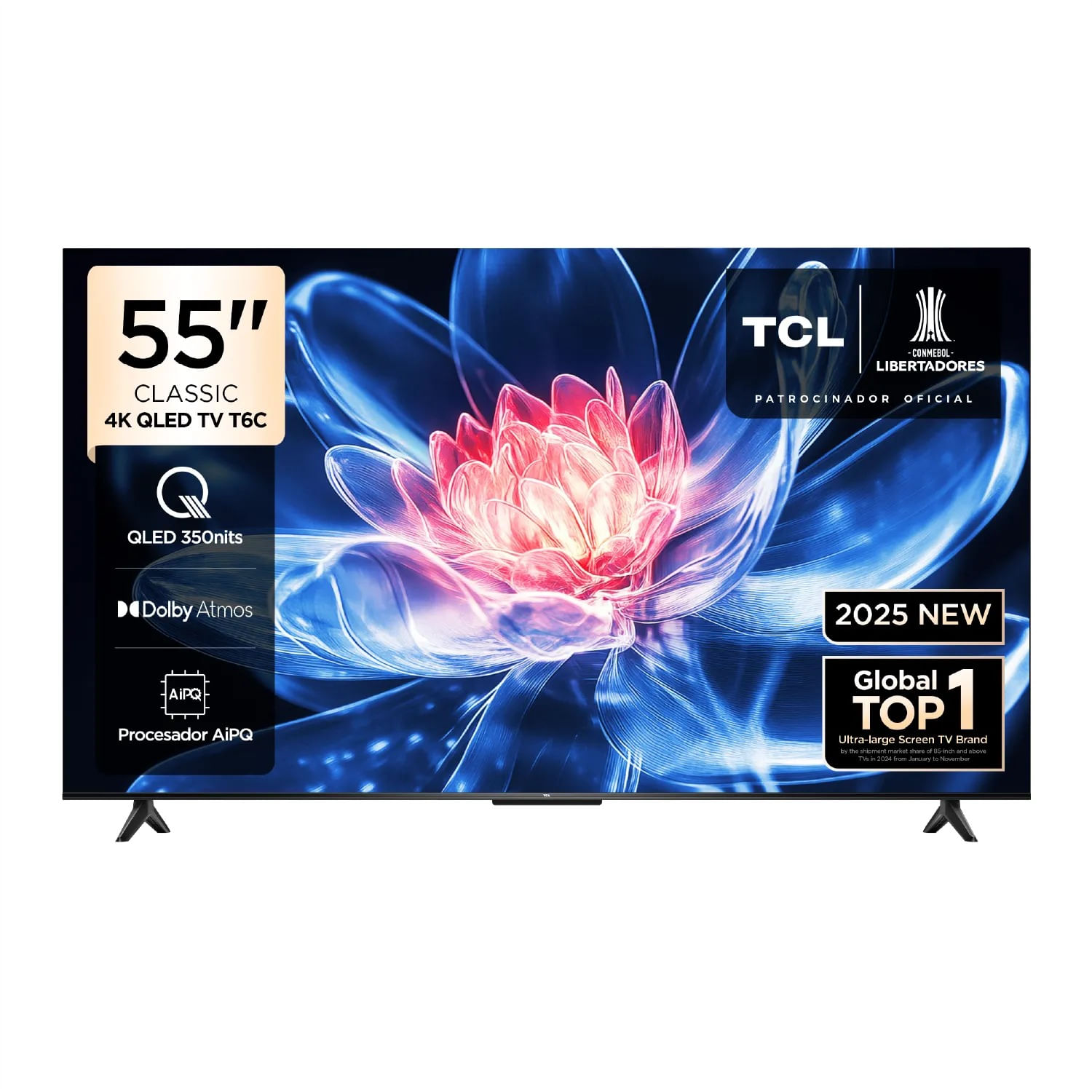 Smart TV TCL 55" QLED 4K, Google TV, HDR, sonido 20W, 3 HDMI 2.1, USB, Wi-Fi, diseño marco delgado