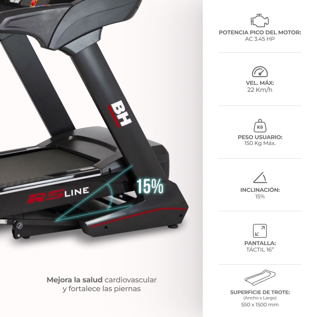 Imagen 2 del producto Trotadora BH RS1000 TFT, velocidad max. 12km, negro
