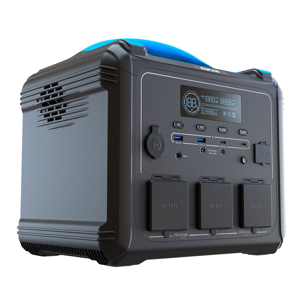 Imagen 2 del producto Generador eléctrico Forza FPP-T1202 de baterías LMFP de 1200W, carga rápida, 10 salidas, tomas 3CA/8CC, LED, 1102Wh, compatible con carga solar, negro
