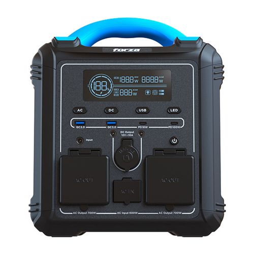 Generador eléctrico Forza FPP-T702 de baterías LMFP de 700W, carga rápida, 9 salidas, tomas 2CA/8CC, LED, 551Wh, compatible con carga solar, negro