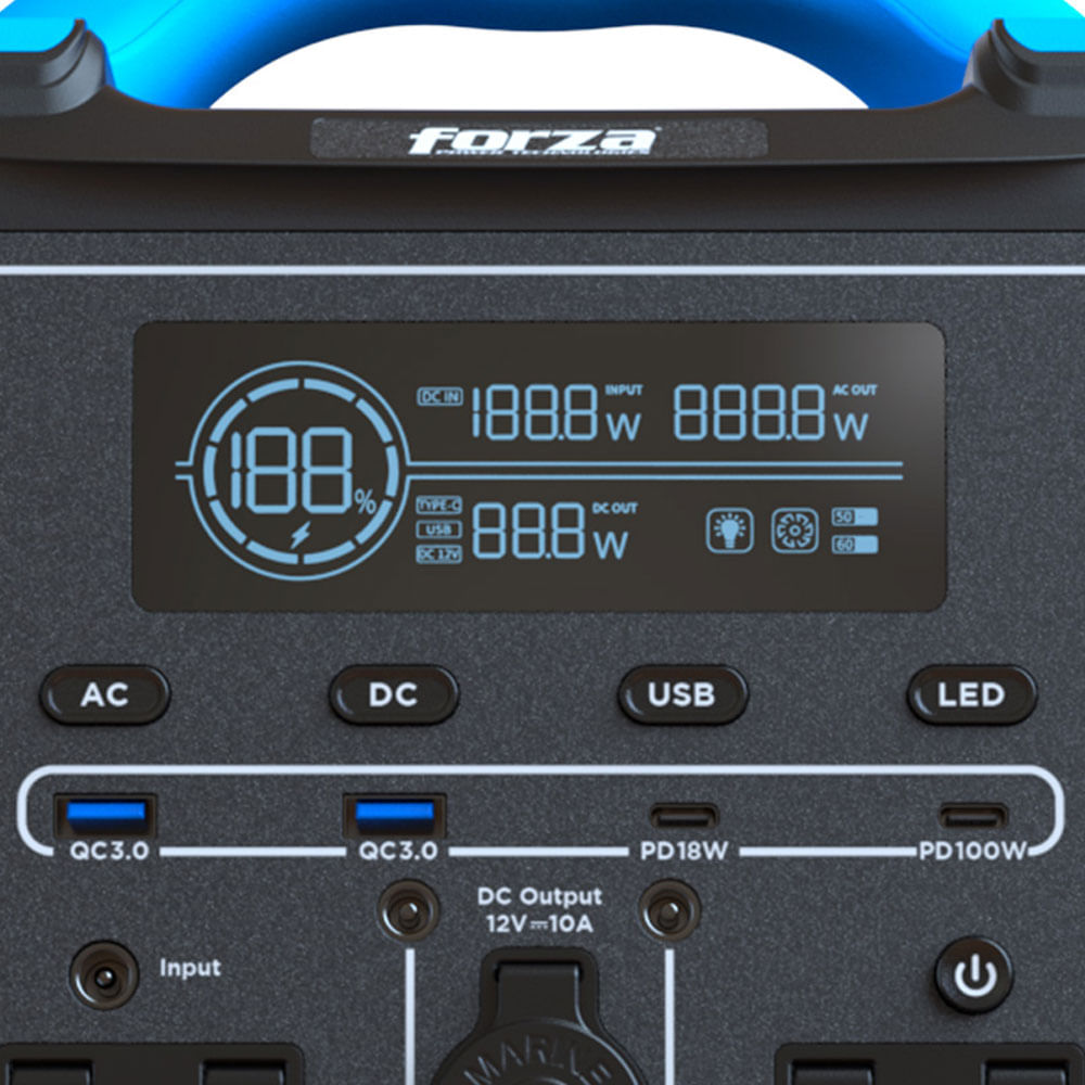 Imagen 2 del producto Generador eléctrico Forza FPP-T702 de baterías LMFP de 700W, carga rápida, 9 salidas, tomas 2CA/8CC, LED, 551Wh, compatible con carga solar, negro