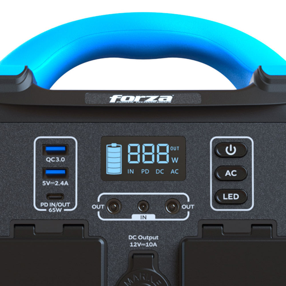 Imagen 2 del producto Generador eléctrico Forza FPP-T302 de baterías LMFP de 300W, carga rápida, tomas 2AC/6DC, 9 tomas, LED, 551Wh, compatible con carga solar, negro