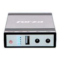 UPS portátil Forza con batería 4000mAh, salidas múltiples 5/9/12V, puerto USB, con protección contra sobrecargas y cargador CC 24W, negro