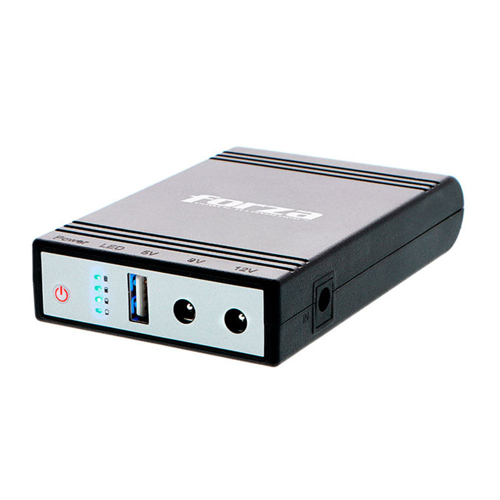 Imagen 2 del producto UPS portátil Forza con batería 4000mAh, salidas múltiples 5/9/12V, puerto USB, con protección contra sobrecargas y cargador CC 24W, negro