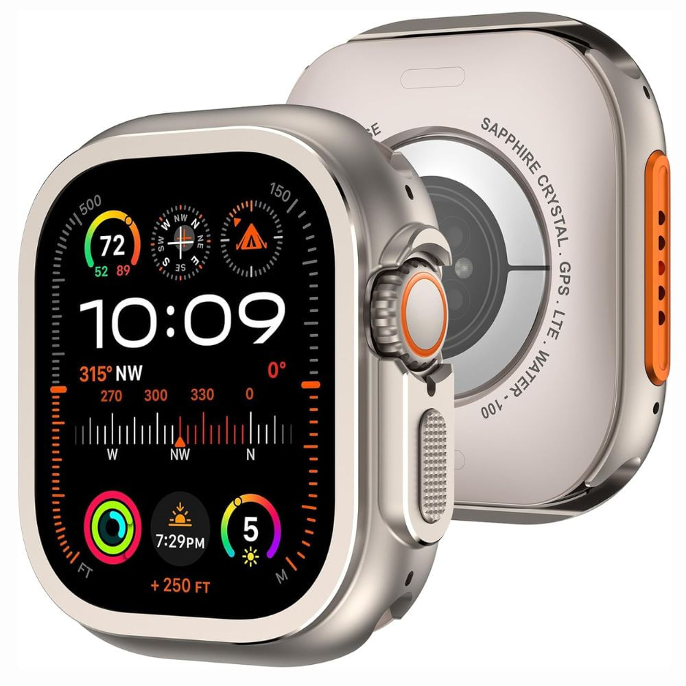 Imagen 1 del producto Case de metal, Urvoi, para Apple Watch Ultra y Ultra 2, protección premium, de 49mm, titanio