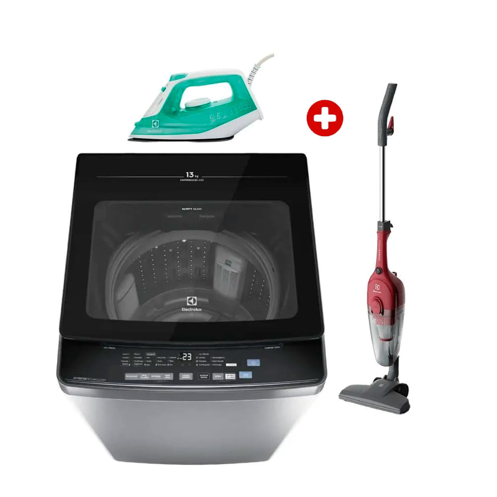 Combo Electrolux: Lavadora carga superior 13kg, gris (EWIJ13F2XSYG) + Aspiradora vertical (STK13) + Plancha a vapor (SIE70)