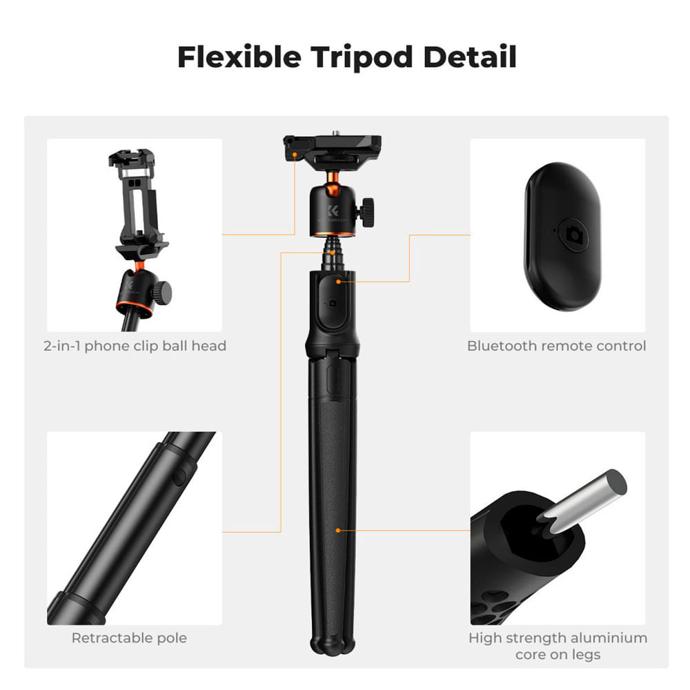 Imagen 2 del producto Trípode flexible K&F Concept KF09.152 MS29, gorilla, 60cm, control remoto, para Smartphone y GoPro