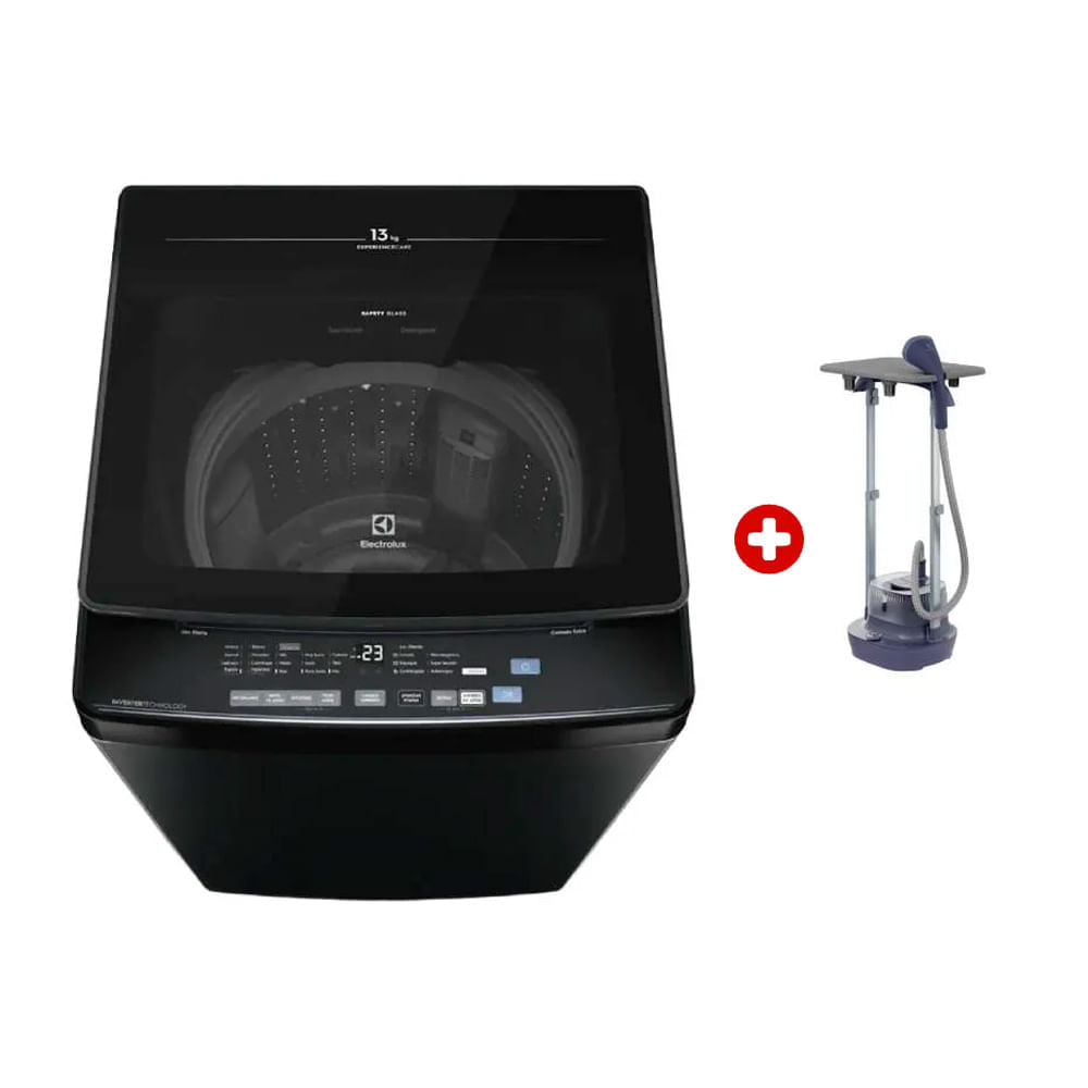 Combo Electrolux: Lavadora carga superior 13kg, Efficient Silent Inverter, negro (EWIJ13F2XSYB) + Vaporizador de ropa Expert (EGS20)