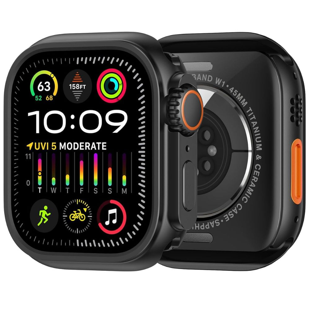 Case de metal titanio Urvoi para Apple Watch Series 10 de 46mm, protección resistente, negro