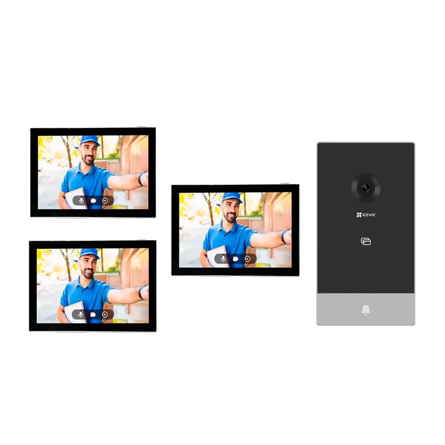 Imagen 1 del producto Kit videoportero inteligente Ezviz HP7 2K exterior + 2 monitores SD7 Wi-Fi dual y RFID